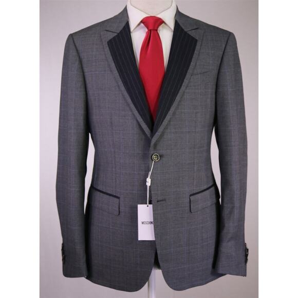 Moschino Couture Gray Glen Plaid & Stripes Wool 2-Btn Suit Eu 52 - 42R New! - Picture 2 of 12
